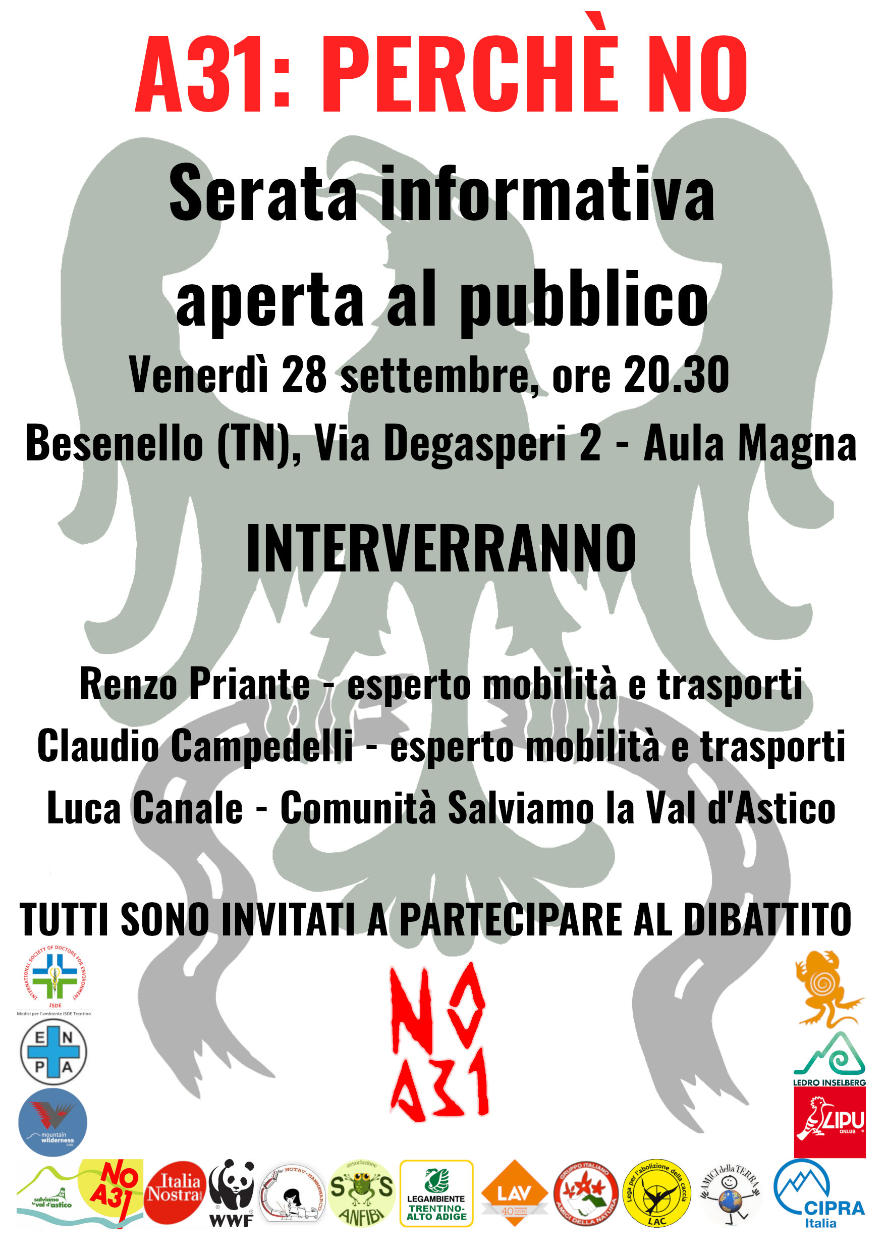Locandina: No A31 Nord: serata informativa a Besenello