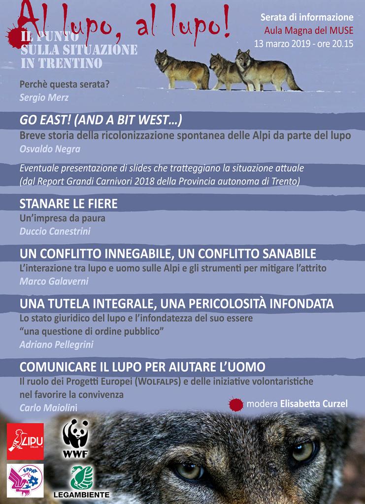 Locandina: Al lupo, al lupo! Il punto sulla situazione in Trentino