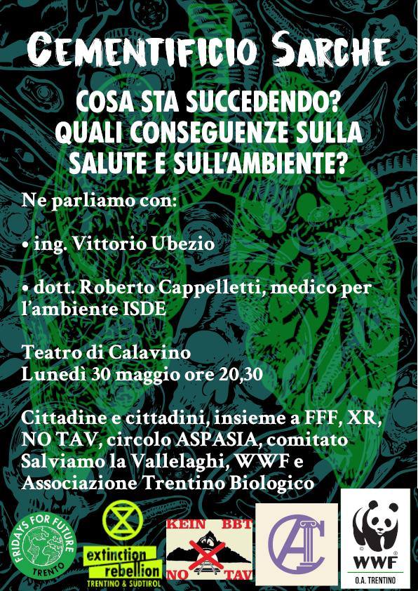 Locandina: Cementificio di Sarche: cosa sta succedendo? Serata pubblica a Calavino