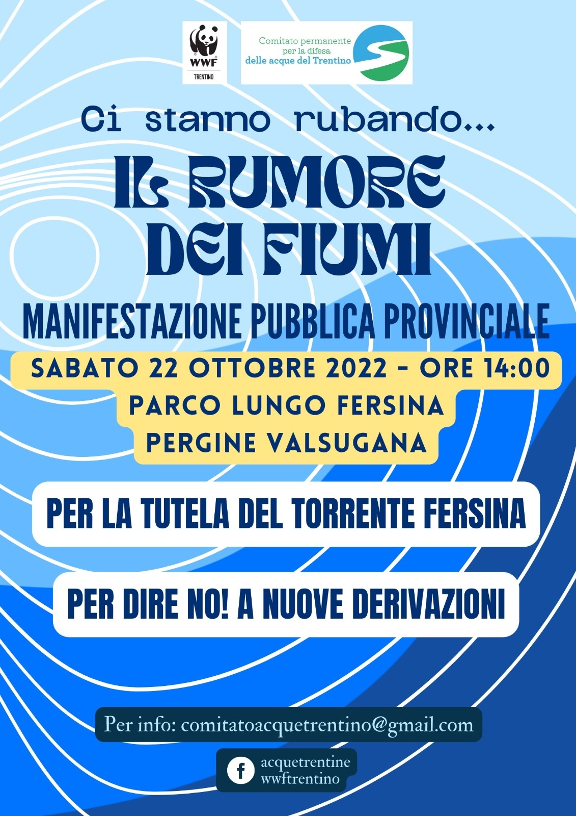 Locandina: Ci stanno rubando il rumore dei fiumi: presidio lungo il Fersina