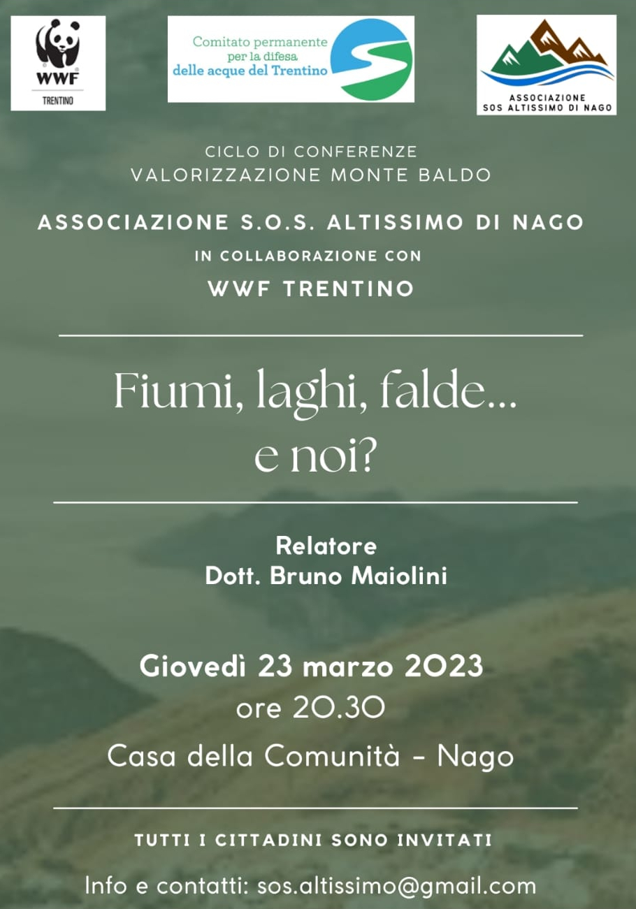 Locandina: Fiumi, laghi, falde... e noi? Serata sulle acque a Nago
