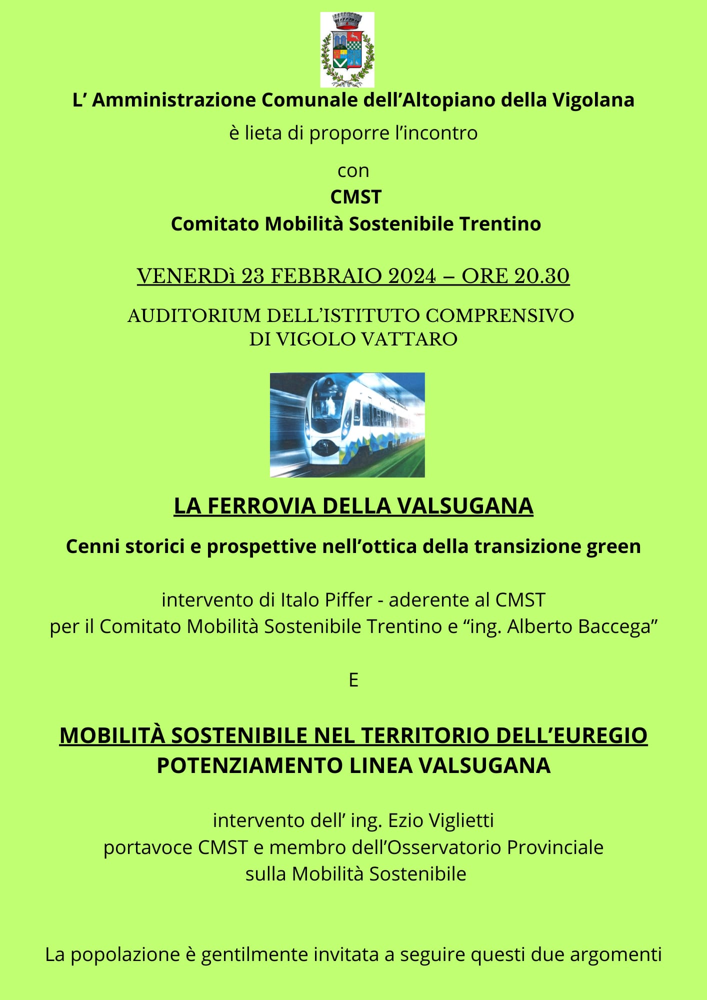 Locandina: Serata sull'alternativa ferroviaria alla Valdastico Nord
