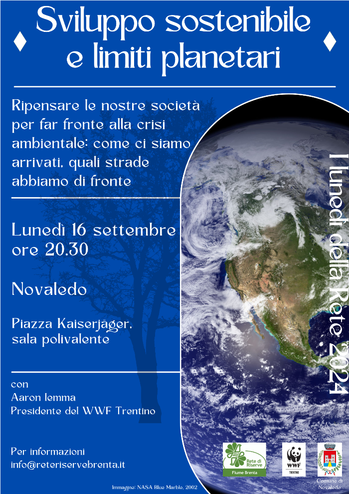 Locandina: Crescita economica e limiti planetari: serata con Aaron Iemma a Novaledo