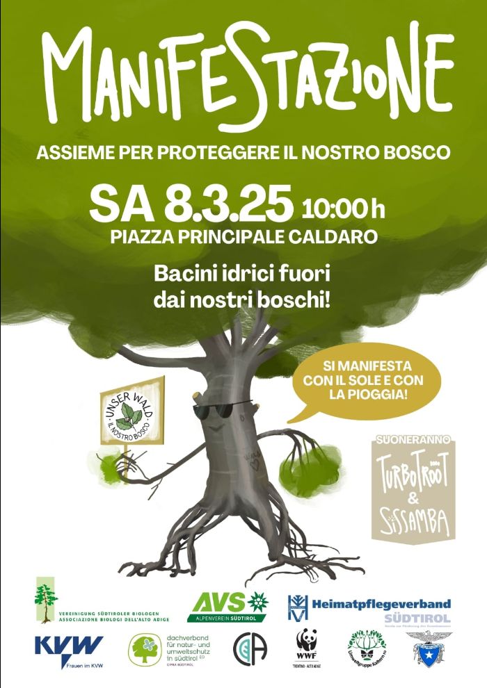 Locandina: Assieme per proteggere il nostro bosco: manifestazione a Caldaro