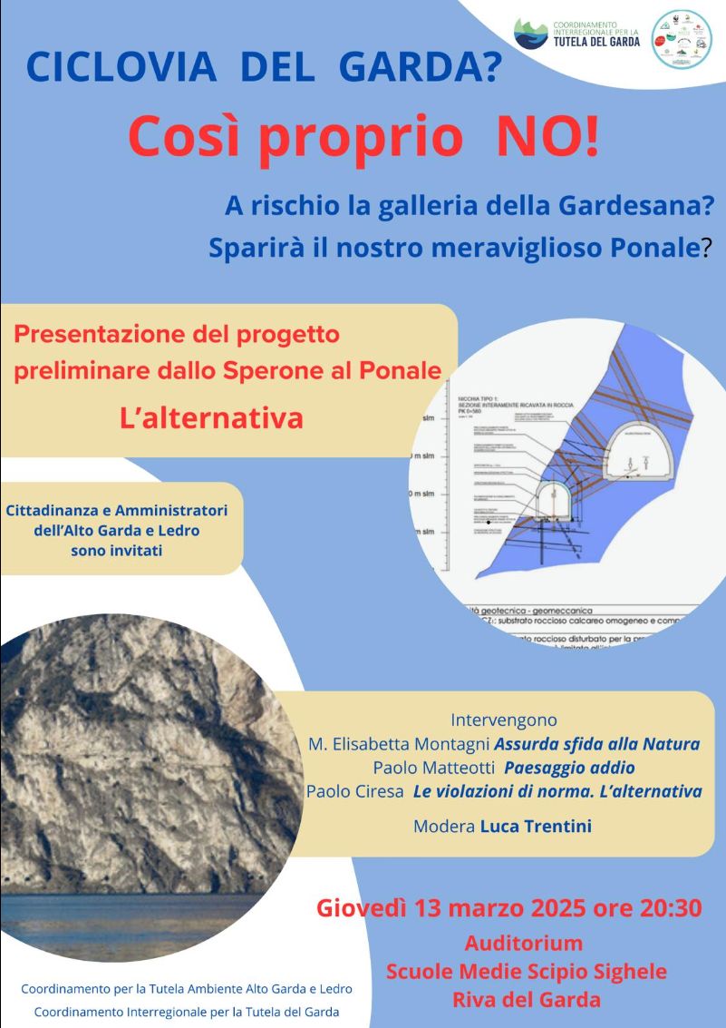 Locandina: Ciclovia del Garda? Così proprio no! Presentazione del progetto per il tratto di Ledro
