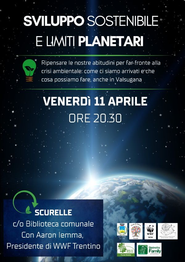 Locandina: Sviluppo sostenibile e limiti planetari: incontro-dibattito a Scurelle