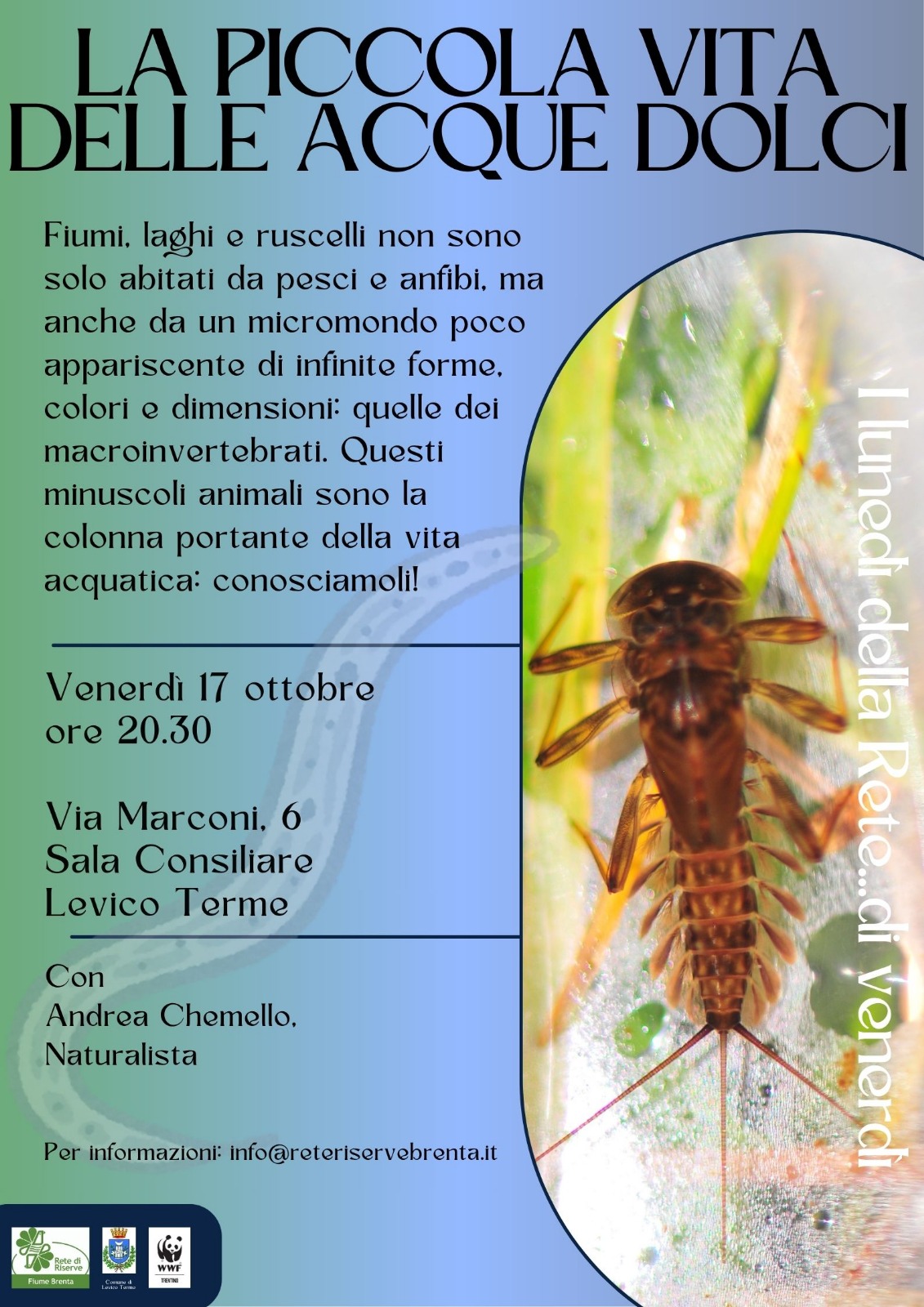 Locandina: La piccola vita delle acque dolci: serata sui macroinvertebrati acquatici