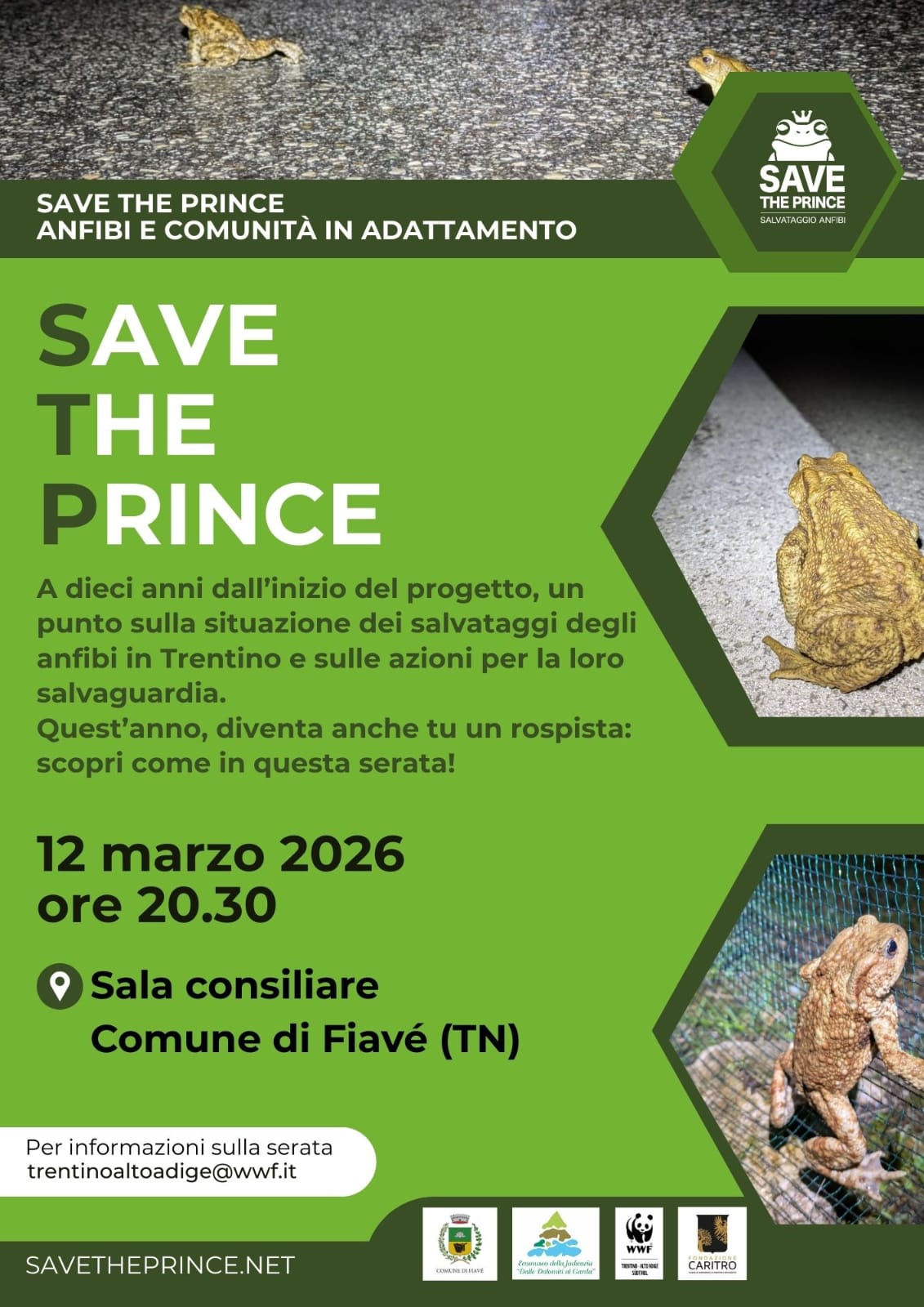 Locandina: Save the Prince: anfibi e comunità in adattamento. Dieci anni di salvataggi